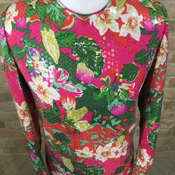 Teri Jon Nites Silk Floral Sequin Dress Size 10 - Picture 2 of 7